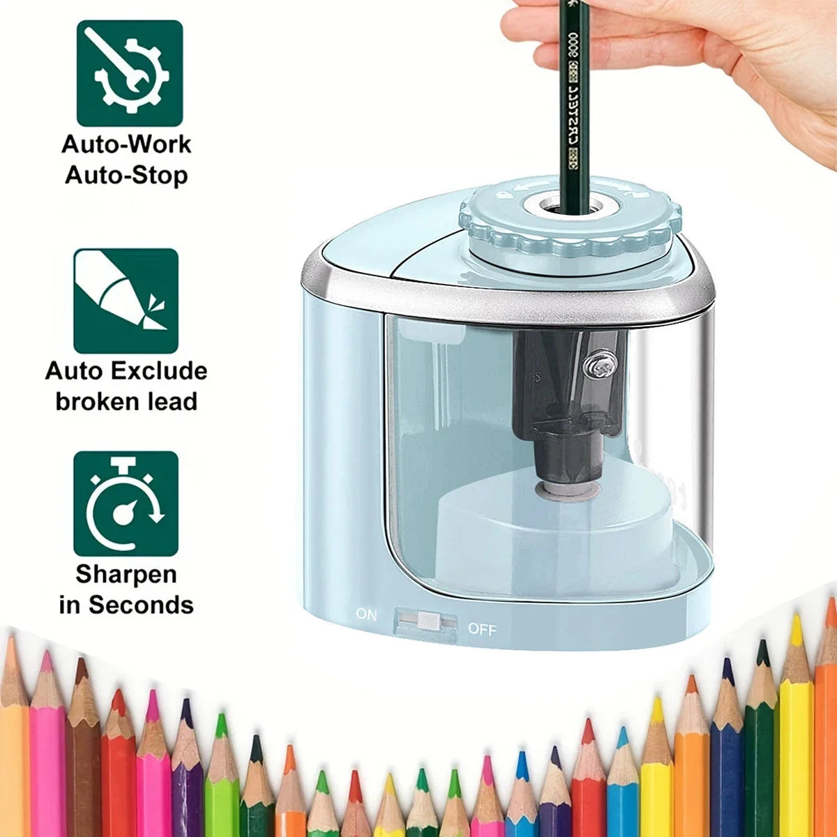 TENWIN – taille-crayon électrique automatique et Portable, adapté aux crayons de 6 à 8mm, pour étudiants, papeterie scolaire