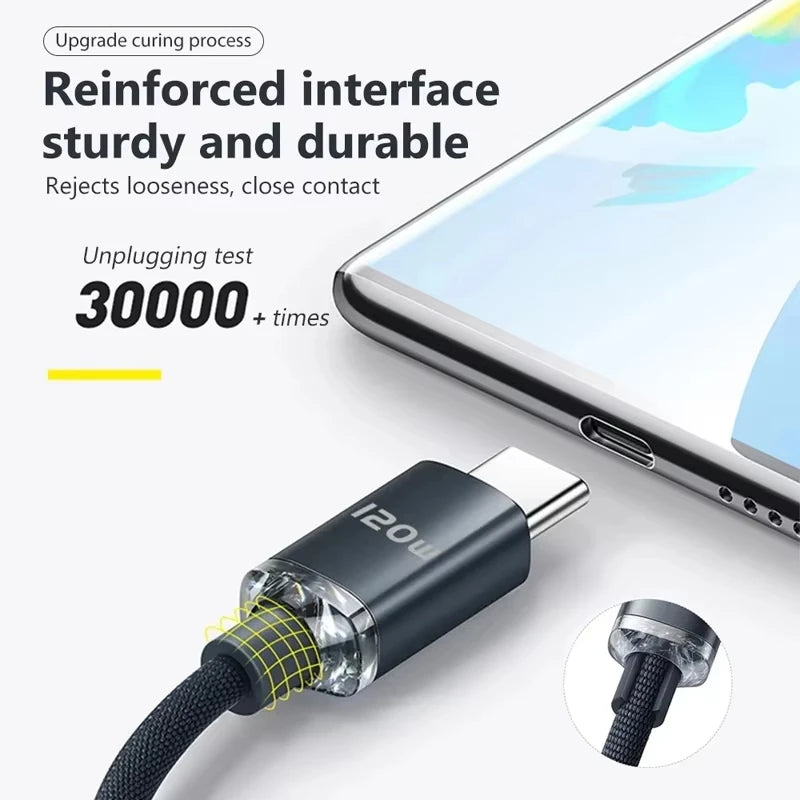 Câble USB C NNBILI 120W Super PD chargeur rapide câble C à C pour iPhone 15 16 Samsung Xiaomi Huawei cordon de données de charge rapide