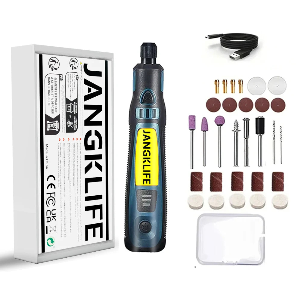 JANGKLIFE Kit d'outils rotatifs sans fil USB stylo de gravure sur bois bricolage pour bijoux métal verre Mini perceuse sans fil