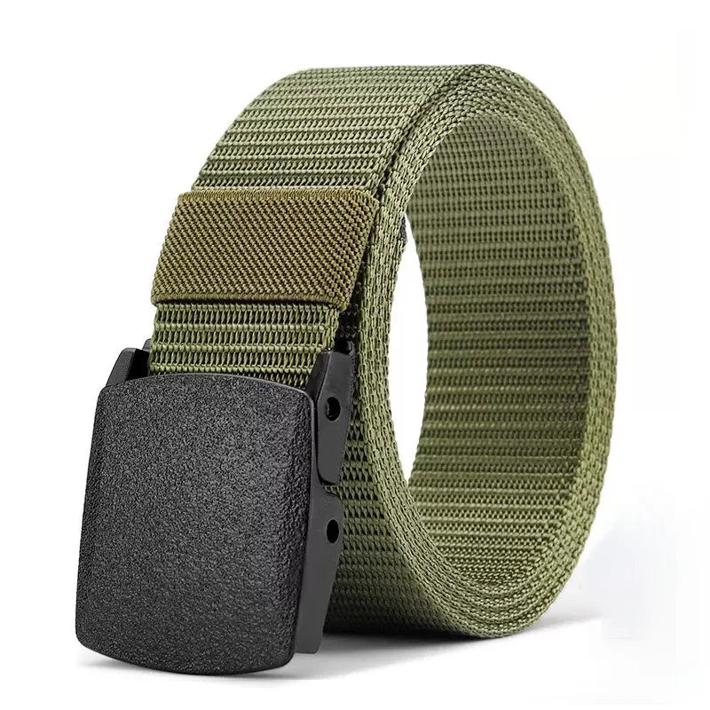 Men's Canvas Belt Plastic Buckle Metal-Free Tactical Waist Belt Outdoor Hiking Webbing Nylon Belt Women's Belt Neutral Belts New