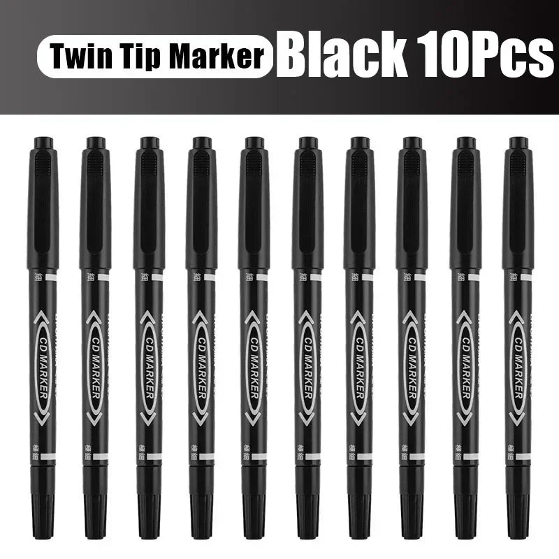 Lot de 5 ou 10 marqueurs permanents à encre noire, bleue et rouge, à double pointe fine. Articles de papeterie pour l'école et le bureau