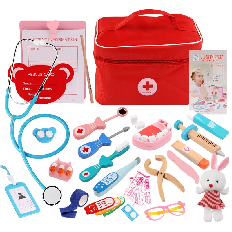 Jeu de rôle en bois de docteur pour enfants : simulation de dentiste, brossage de dents et médicaments