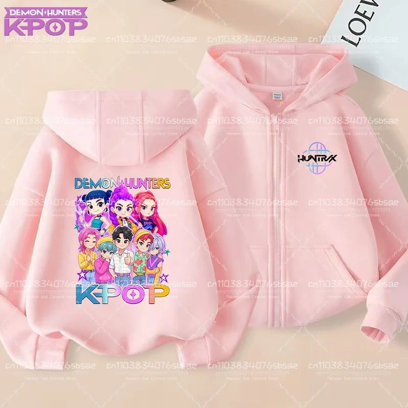 Pull à capuche K-pop Demon Hunters pour enfants, style anime, veste zippée tendance, garçon/fille, printemps/automne
