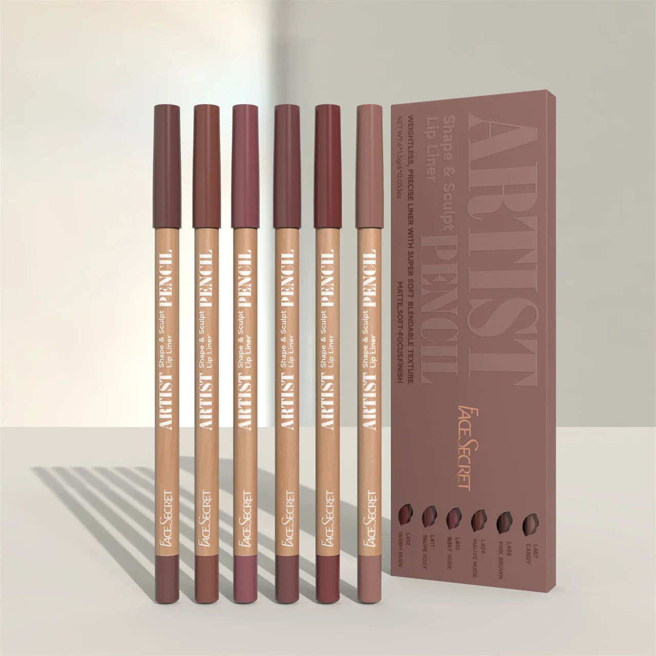 Ensemble de 6 crayons à lèvres mats velours - Teintes polyvalentes longue tenue - Maquillage des lèvres longue tenue - Baie, Brun, Rose