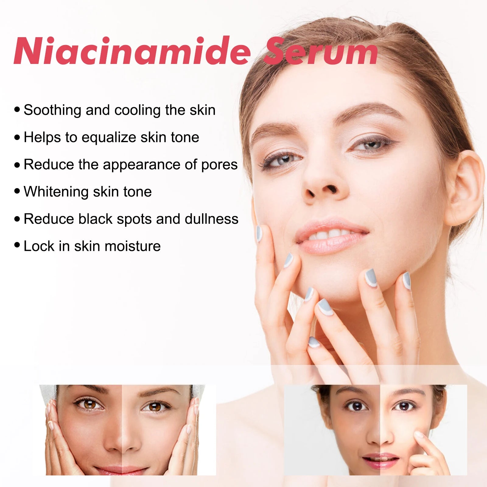 Sérum niacinamide 30ml éclaircissant les pores minimiseurs estompant les taches sombres hydratant uniformément le teint anti-âge du visage sérum non irritant
