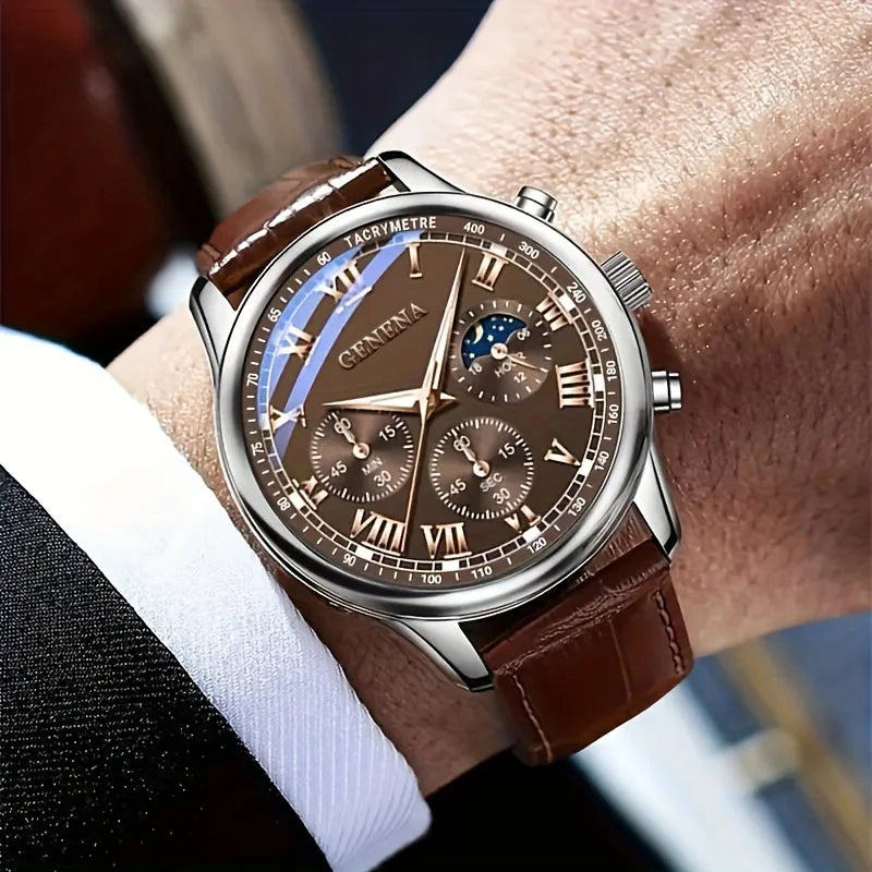 GENEVE – montre à Quartz pour hommes, haute qualité, ceinture de luxe, mode, ronde, pour étudiants d'affaires, Sport, étanche, horloge lumineuse