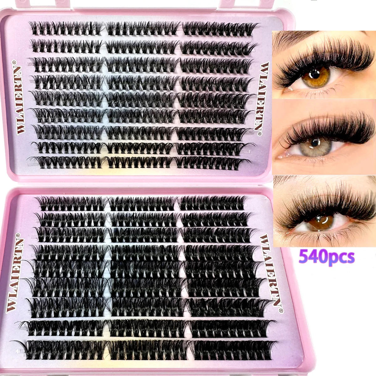 Faux cils en vison 540Cluster C Courbés 9-16mm Extension de cils naturels mixtes 3D Bande russe Outil de maquillage personnel