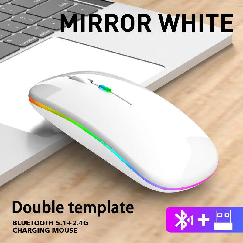 Souris sans fil pour ordinateur portable PC, Bluetooth RGB rechargeable, souris sans fil silencieuse avec rétroéclairage LED, souris ergonomique pour le jeu