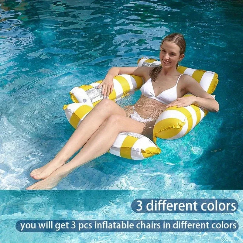 1pcs Inflatable Water Hammock With Mesh, Outdoor Water Foldable Striped Floating Bed, Water Lounge Chair, Pool Party, Beach Fun