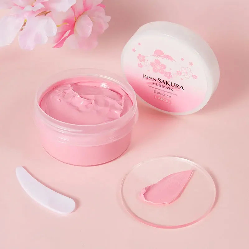 Laikou Sakura Masque de boue Nettoyant profond Contrôle des sébums Équilibre Antioxyde Rétrécissement des pores Enlève les points noirs Masque rafraîchissant du visage 90/25g