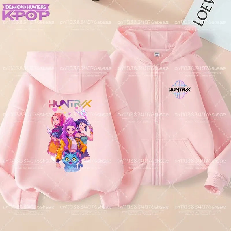 Pull à capuche K-pop Demon Hunters pour enfants, style anime, veste zippée tendance, garçon/fille, printemps/automne