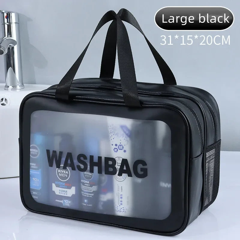 Sac de maquillage en PU transparent double séparation sec-humide, sac de lavage portable, sac de rangement pour cosmétiques, voyage, fitness, natation, essentiels