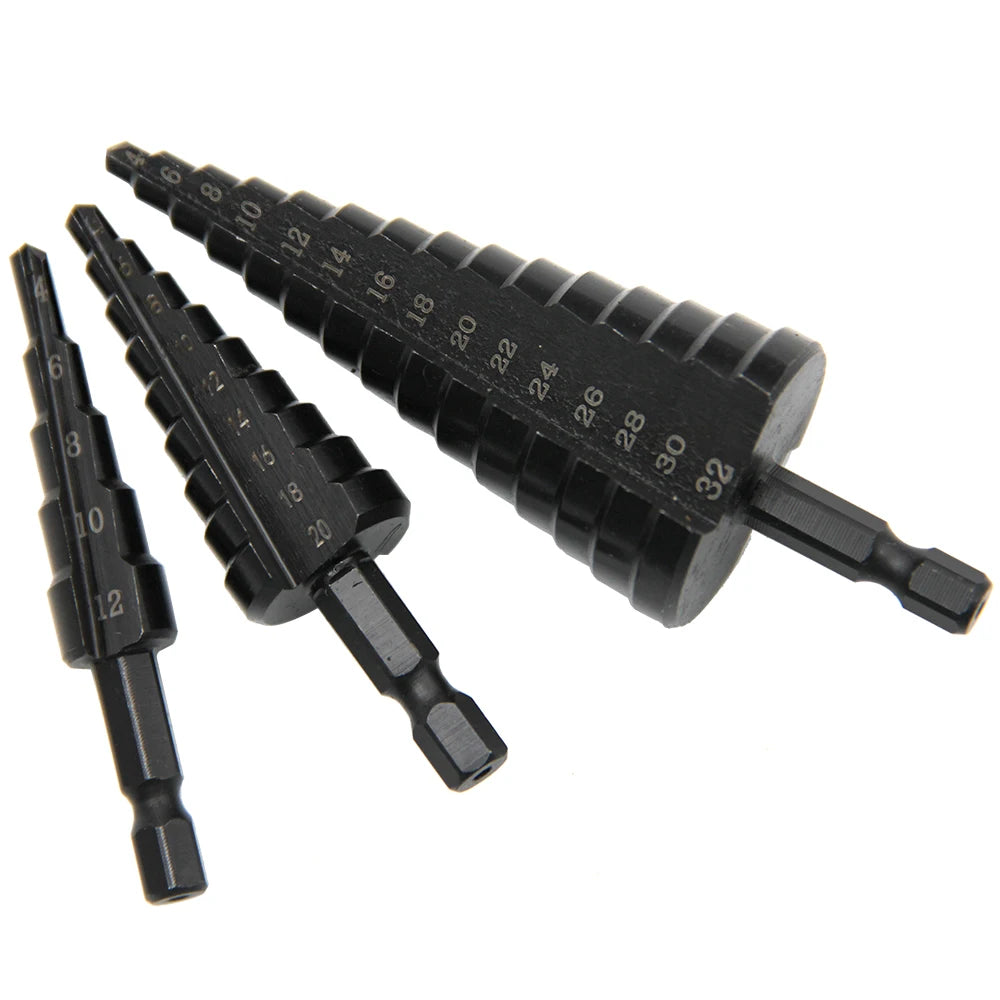 Foret étagé à queue hexagonale droite, noir, 3-12/4-12/4-20/4-32 mm, ensemble d'outils de perçage pour tour de forets
