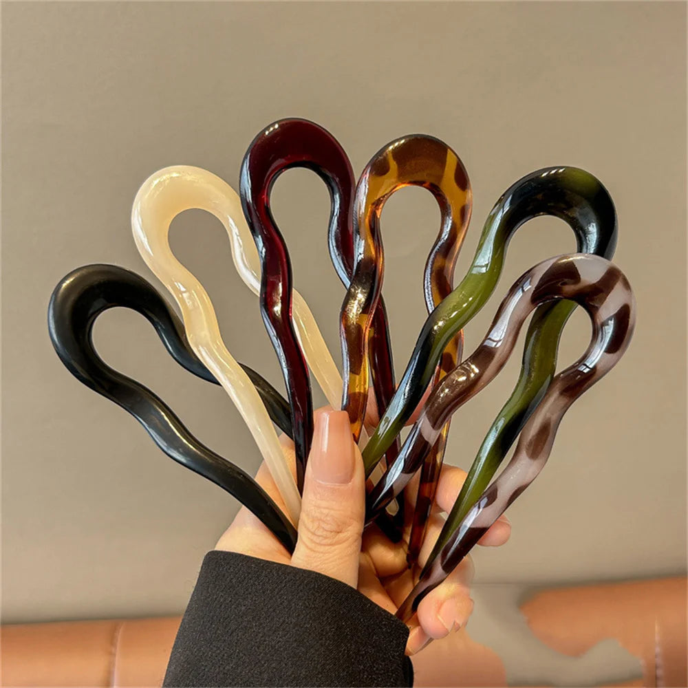 Fourchette à cheveux en forme de U, épingle à cheveux en acétate acrylique écaille de tortue, accessoire de coiffure géométrique pour femmes et filles