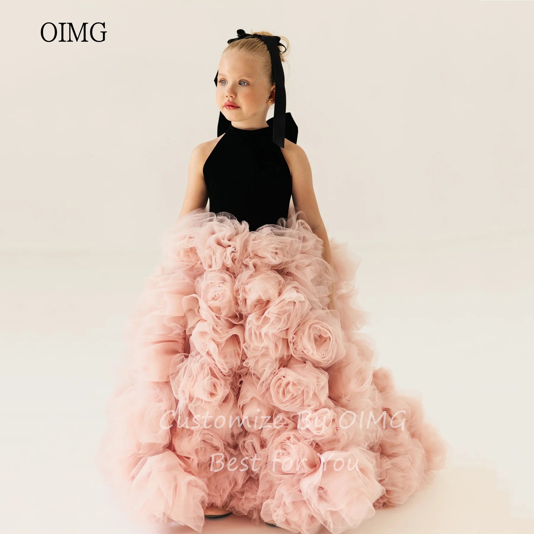 Robe de demoiselle d'honneur de luxe OIMG, robe à col montant, robe de cérémonie de mariage, robe de princesse longue jusqu'au sol, robe d'anniversaire personnalisée