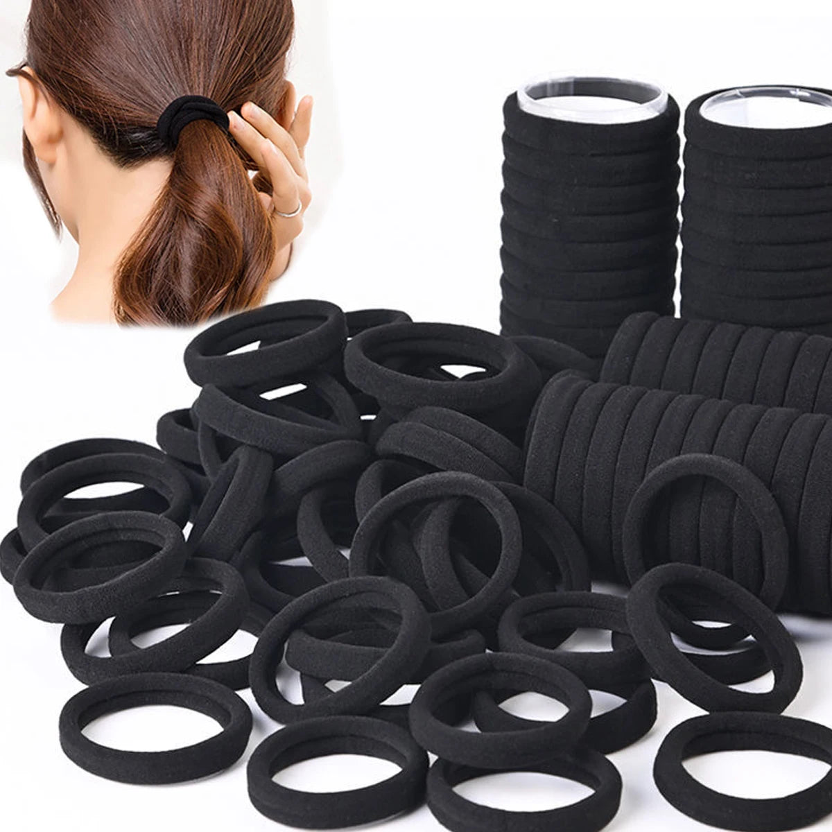 50/100 pièces d'élastiques à cheveux noirs et blancs, élastiques à cheveux pour femmes, élastiques à cheveux à haute élasticité, élastiques à cheveux