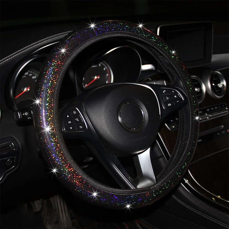 Housse de volant de voiture universelle 37/38cm, housse de poignée élastique, diamant bronzant coloré, accessoires de volant scintillants