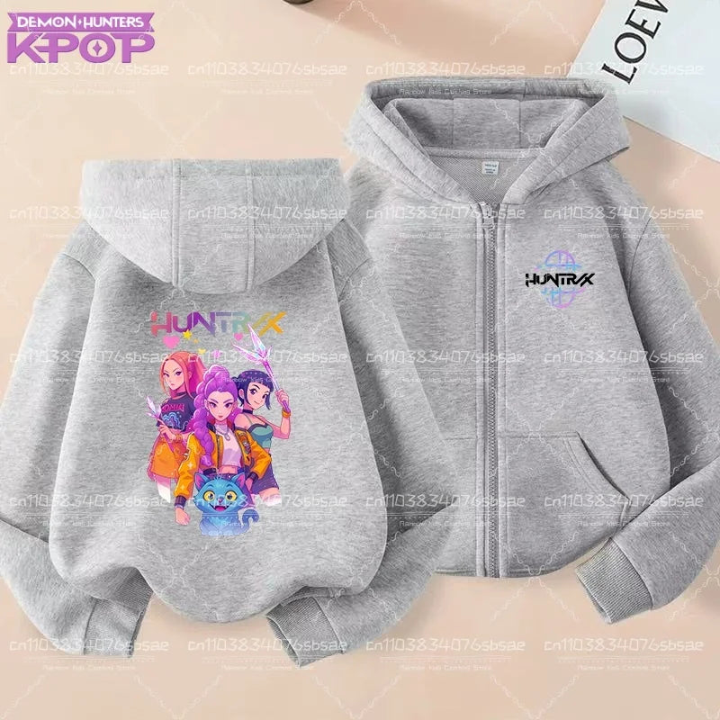 Pull à capuche K-pop Demon Hunters pour enfants, style anime, veste zippée tendance, garçon/fille, printemps/automne