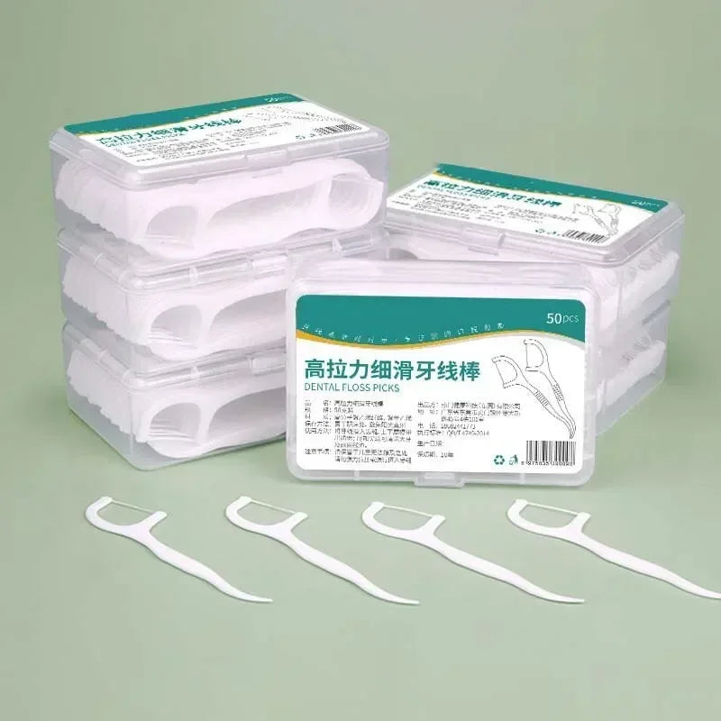 50/100/150/250/500pcs Portable Disposable Dental Floss Plastic Toothpick High-tension Dental Floss Stick Dental Box Oral Care