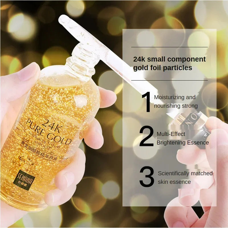 Sérum visage raffermissant à l'acide hyaluronique, à l'or 24 carats et à la nicotinamide : revitalisant, hydratant, resserre les pores, illumine le teint