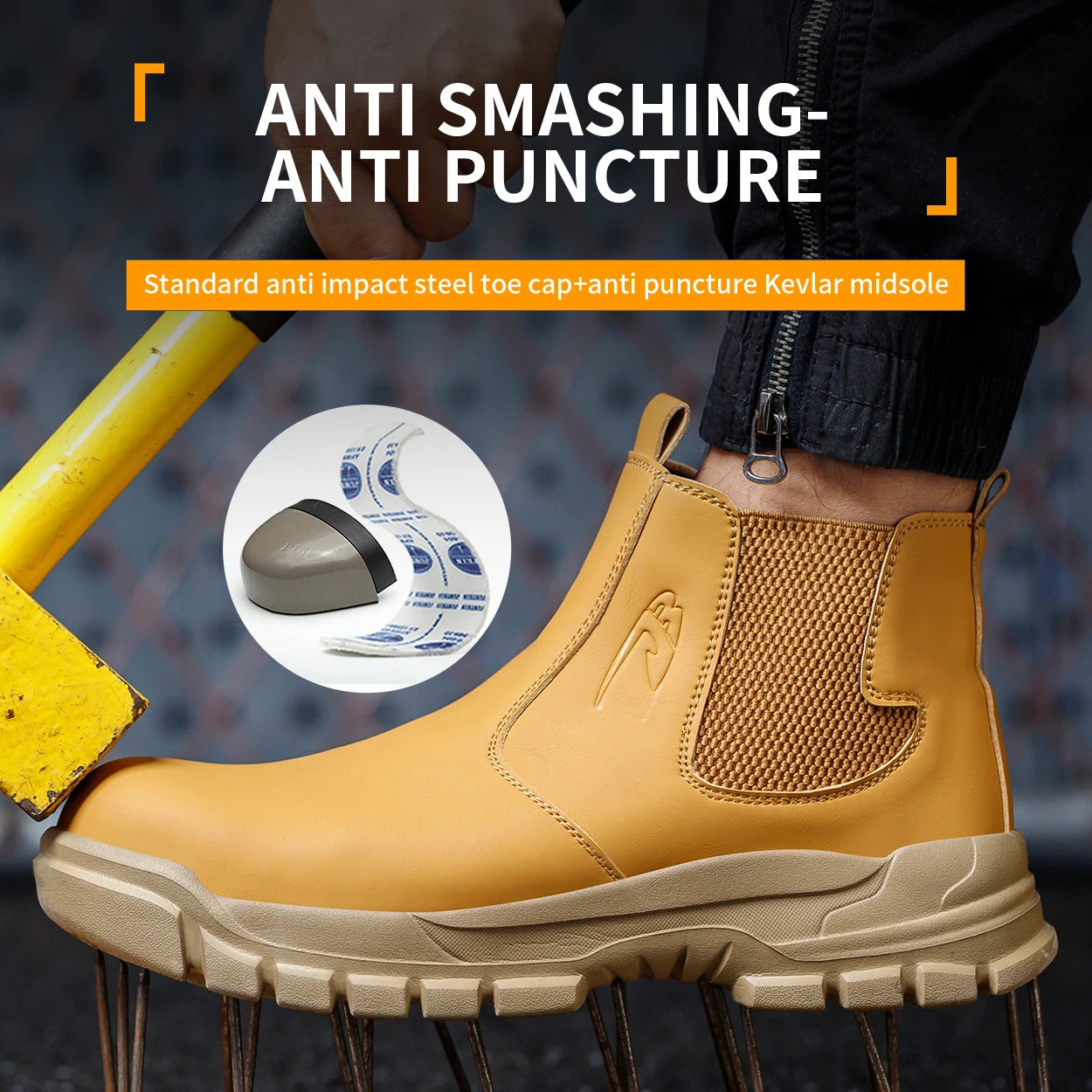 Chaussures de sécurité imperméables pour hommes, bottes en cuir à embout d'acier, chaussures de chantier indestructibles, baskets marron