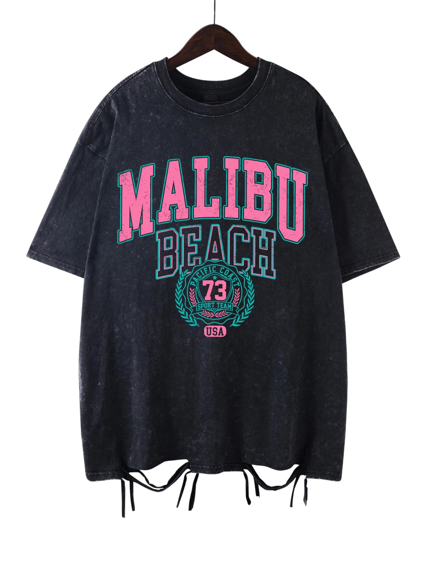 Malibu Beach T-Shirt lavé femmes lettre impression coton T-Shirt confortable col rond hauts décontracté surdimensionné t-shirts vêtements féminins