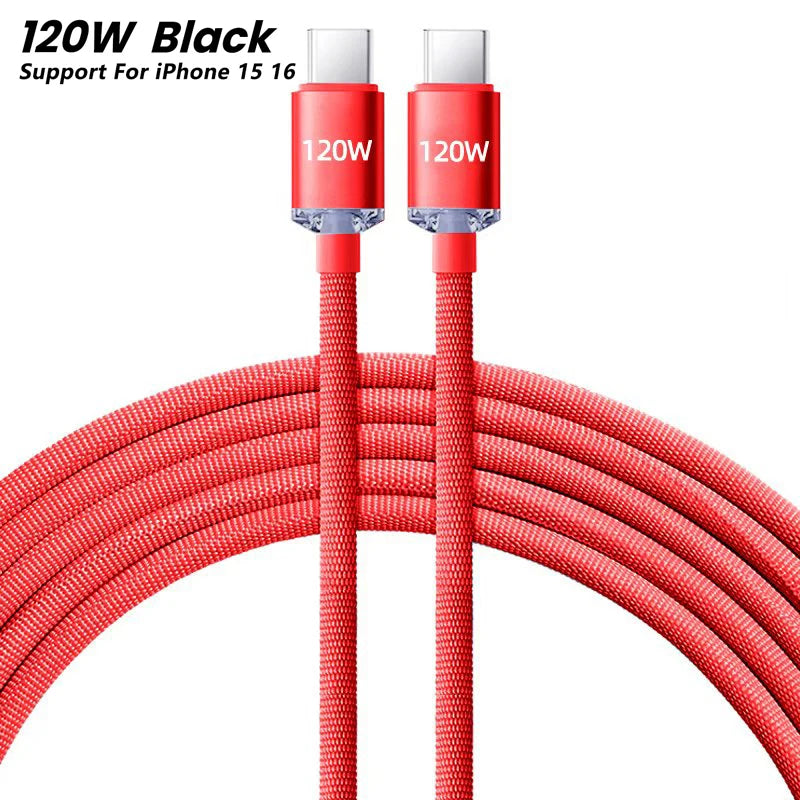 Câble USB C NNBILI 120W Super PD chargeur rapide câble C à C pour iPhone 15 16 Samsung Xiaomi Huawei cordon de données de charge rapide