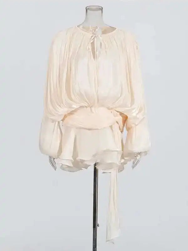 TWOTWINSTYLE – Mini robe chemisier unie pour femmes, col en V, manches longues, à lacets épissés, Style doux, vêtements féminins à la mode