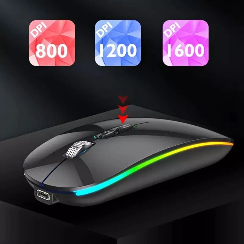 Souris sans fil Bluetooth 2,4 GHz double mode, fonction bureau en un clic, rechargeable USB-C, silencieuse et rétroéclairée, pour ordinateur portable et PC (nouvelle version)