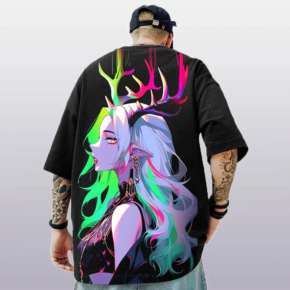 T-Shirt d'été à manches courtes pour hommes, ample et décontracté, avec personnage d'anime imprimé en 3d, surdimensionné, tendance, vêtements masculins
