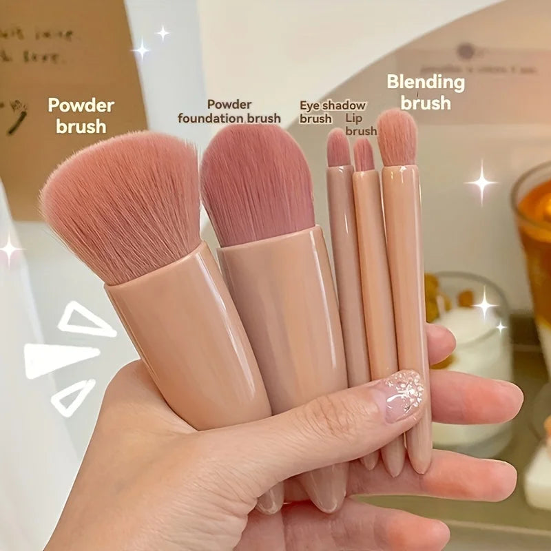 Ensemble de pinceaux de maquillage portables 5 pièces avec miroir-Kit de voyage pliable, ensemble de mini pinceaux de maquillage ensemble de pinceaux de maquillage de voyage