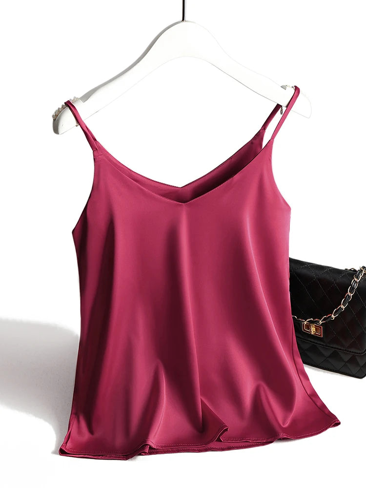 AOSSVIAO 2025 Spaghetti sangle haut femmes licou col en V basique blanc Cami sans manches Satin soie débardeurs femmes été Camisole