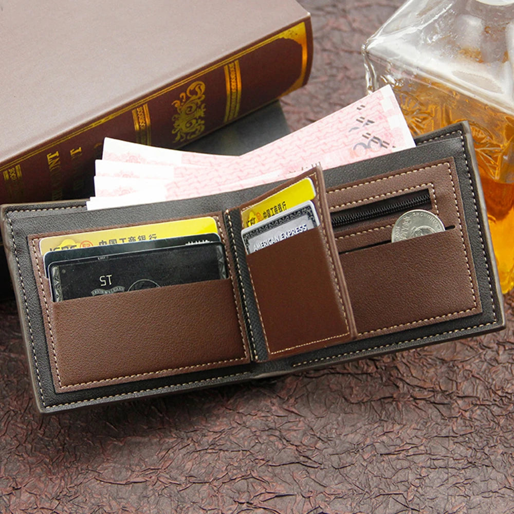 Portefeuille court pour homme, fin et classique, avec porte-monnaie et porte-photo, petit portefeuille masculin, porte-cartes de qualité, portefeuille en cuir givré pour homme