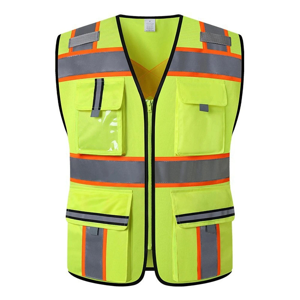 Gilet de travail personnalisé avec logo pour hommes, vêtement de sécurité pour le secteur de la construction, avec poches et fermeture éclair