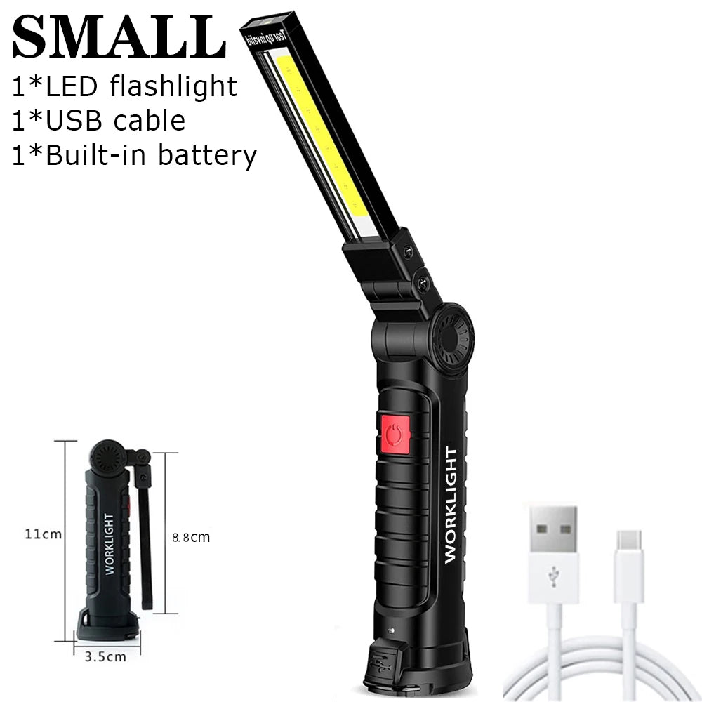 Lampe de poche USB, torche Rechargeable, outil cadeaux pour hommes, lampe de travail LED avec Base magnétique, 5 Modes pour la maison et le Camping en plein air