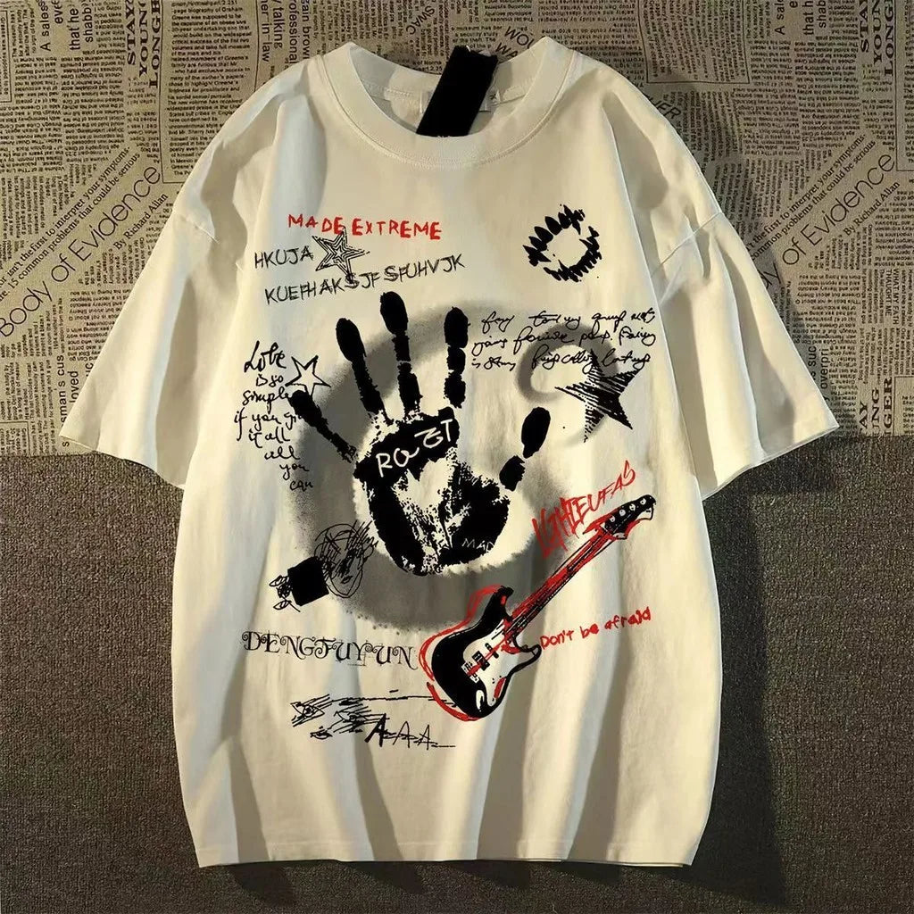 T-shirt manches courtes col rond homme/femme, Vintage américain, coréen Inst, nouveau haut d'été