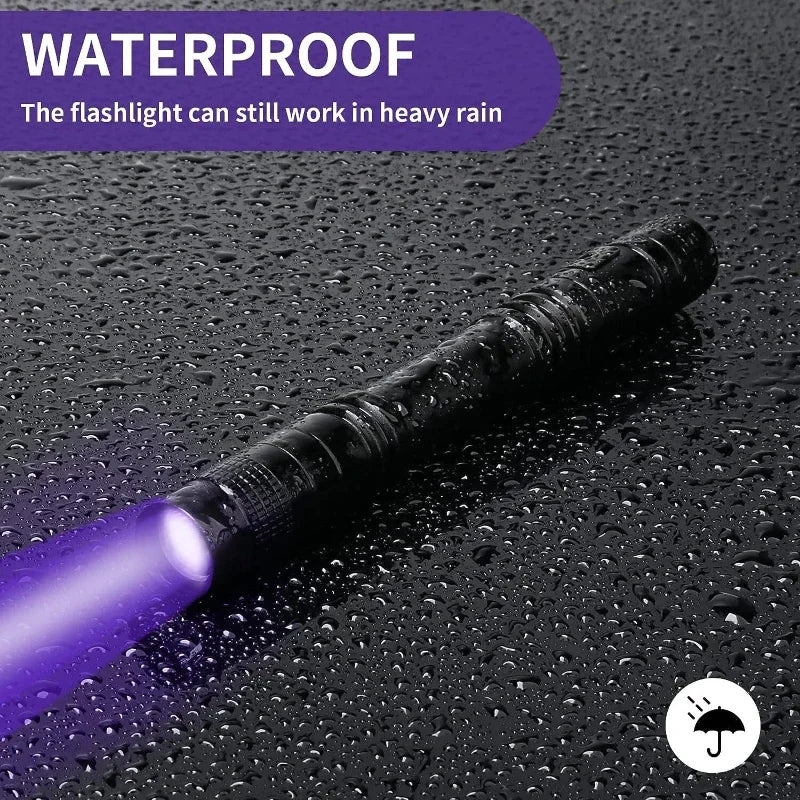Lampe de poche UV 395nm, torche ultraviolette avec pince à stylo, piles AAA portables utilisées, lumière violette, détecteur d'urine d'animaux domestiques, lampe UV