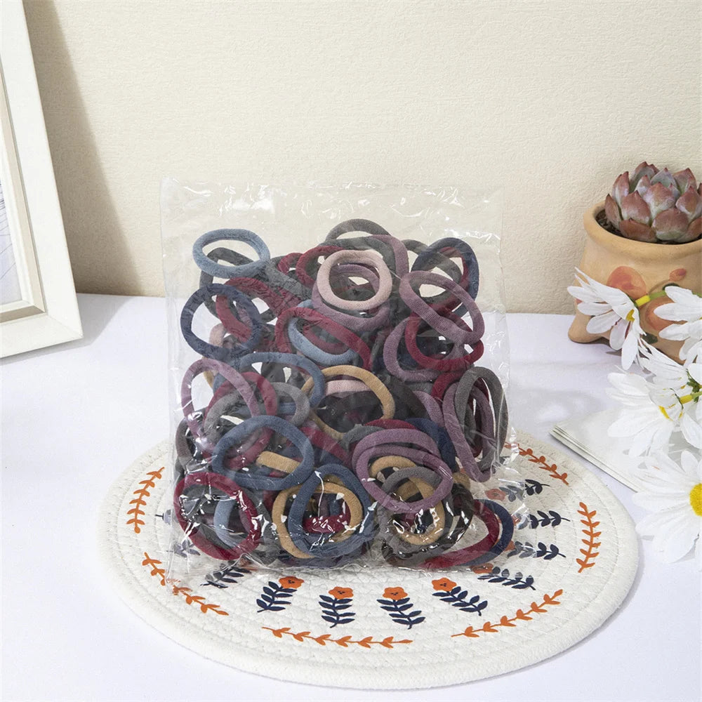 50/100 pièces d'élastiques à cheveux noirs et blancs, élastiques à cheveux pour femmes, élastiques à cheveux à haute élasticité, élastiques à cheveux