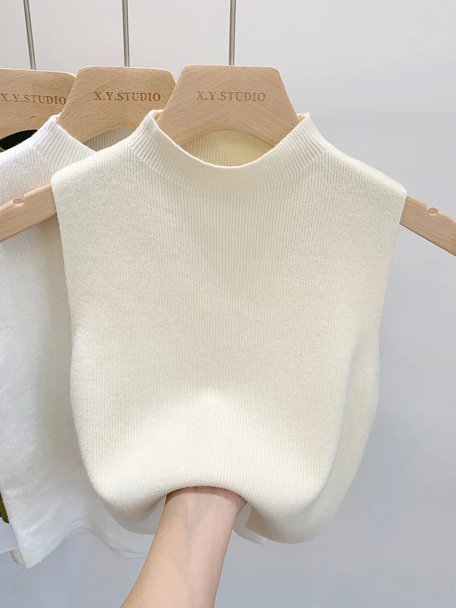 Femmes tricoté débardeur été automne mince pull court sans manches solide printemps automne pulls pulls 2025