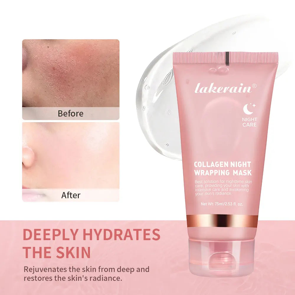 Masque facial peel-off au collagène, soin de nuit enveloppant, hydratation et élasticité, réduit le relâchement cutané et le teint terne, collagène hydrolysé