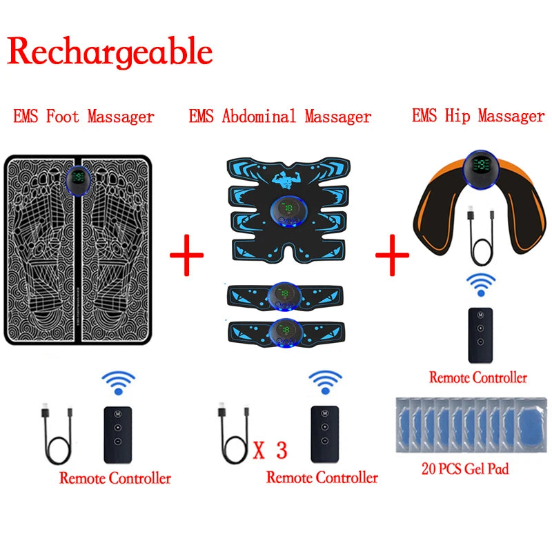 New USB Rechargeable EMS Muscle Stimulator ABS Arm 3 IN 1 Trainer Smart Wireless Fitness Abdominal Training Electric Body Slim
