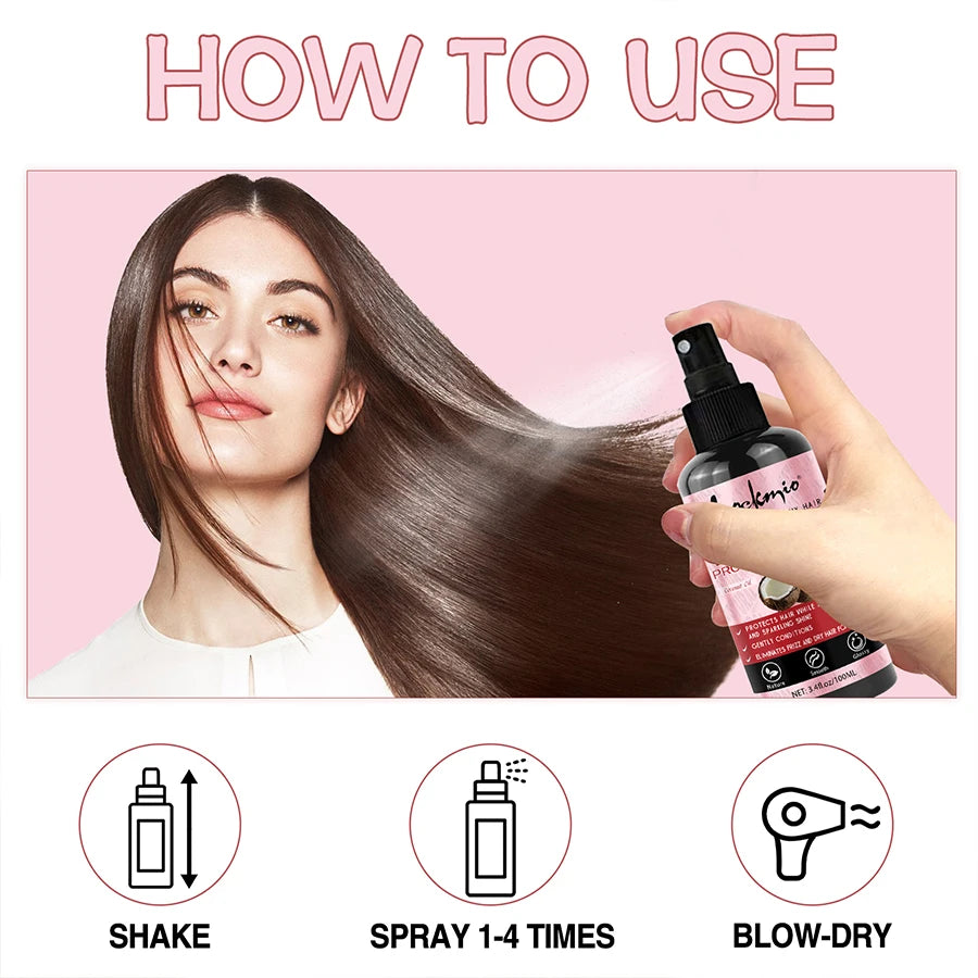 Spray protecteur thermique pour cheveux, sérum protecteur de chaleur, protège les cheveux des dommages causés par les UV, après-shampoing hydratant pour femmes