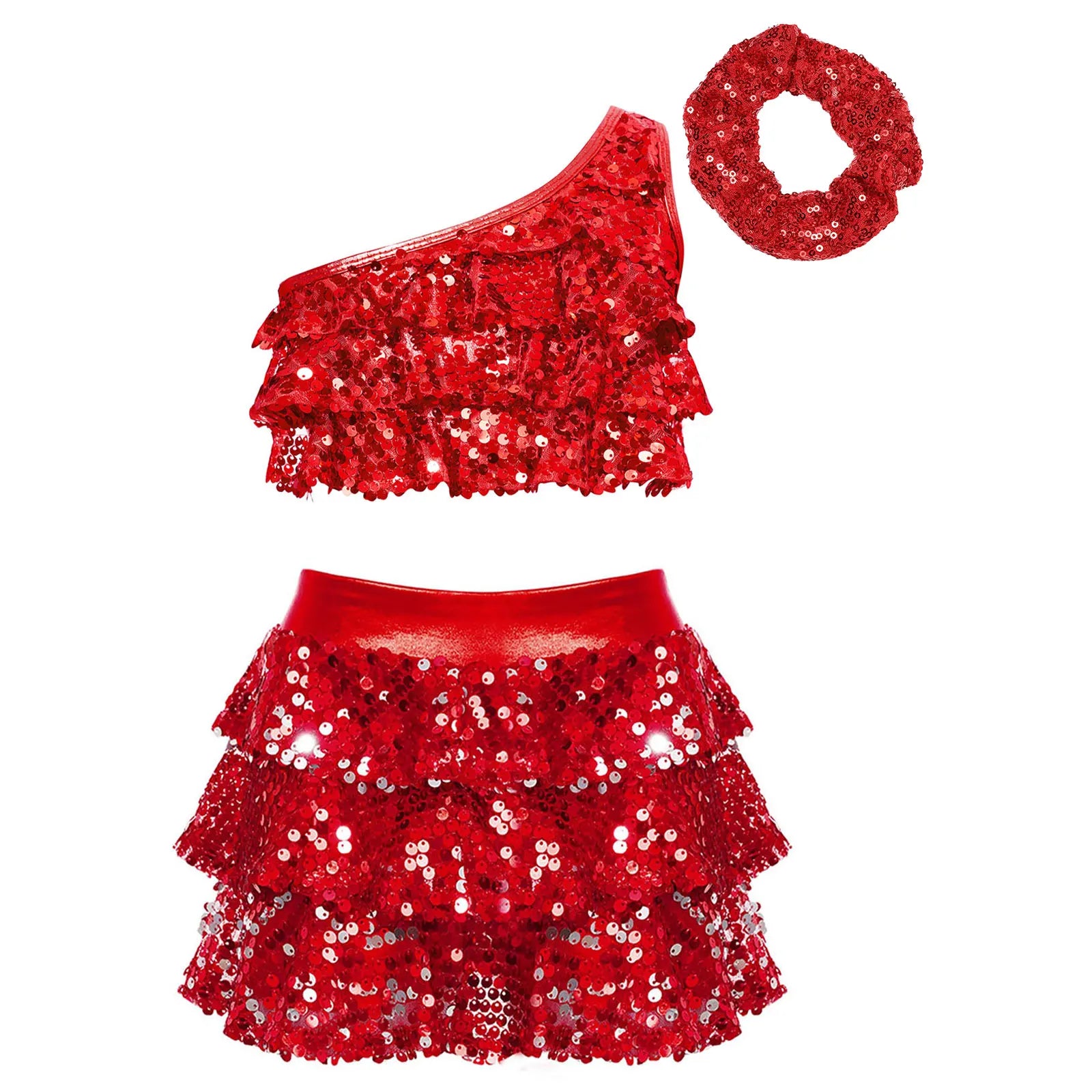 Costume de danse Jazz latine à paillettes brillantes pour enfants filles, tenue de fête, spectacle sur scène, deux pièces, vêtements de danse pour enfants