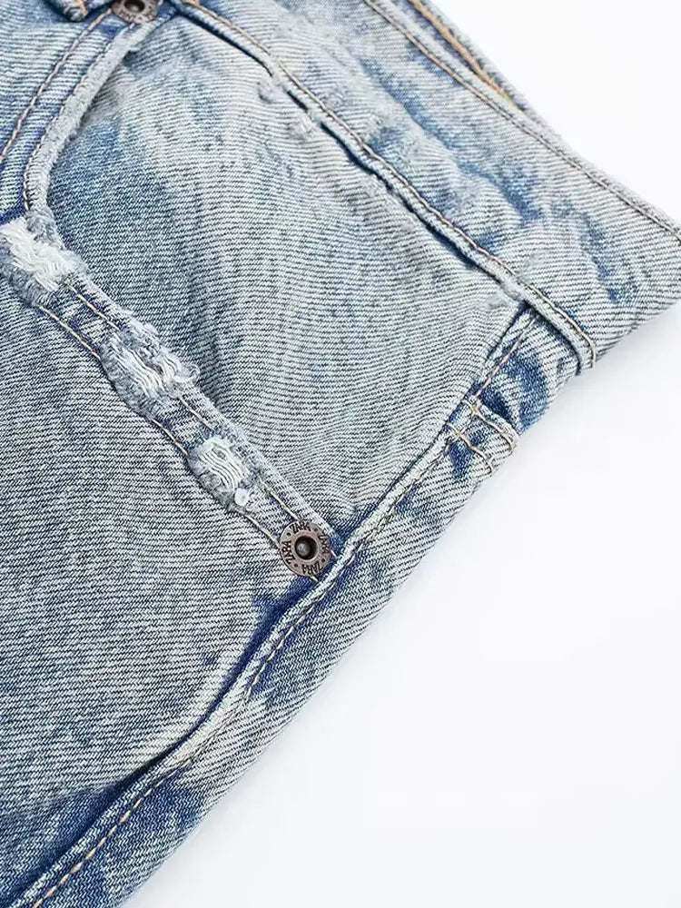 HH 2024 femmes rue mode Denim bleu jean en détresse Patchwork taille haute veste pour homme déchiré rétro pantalons longs