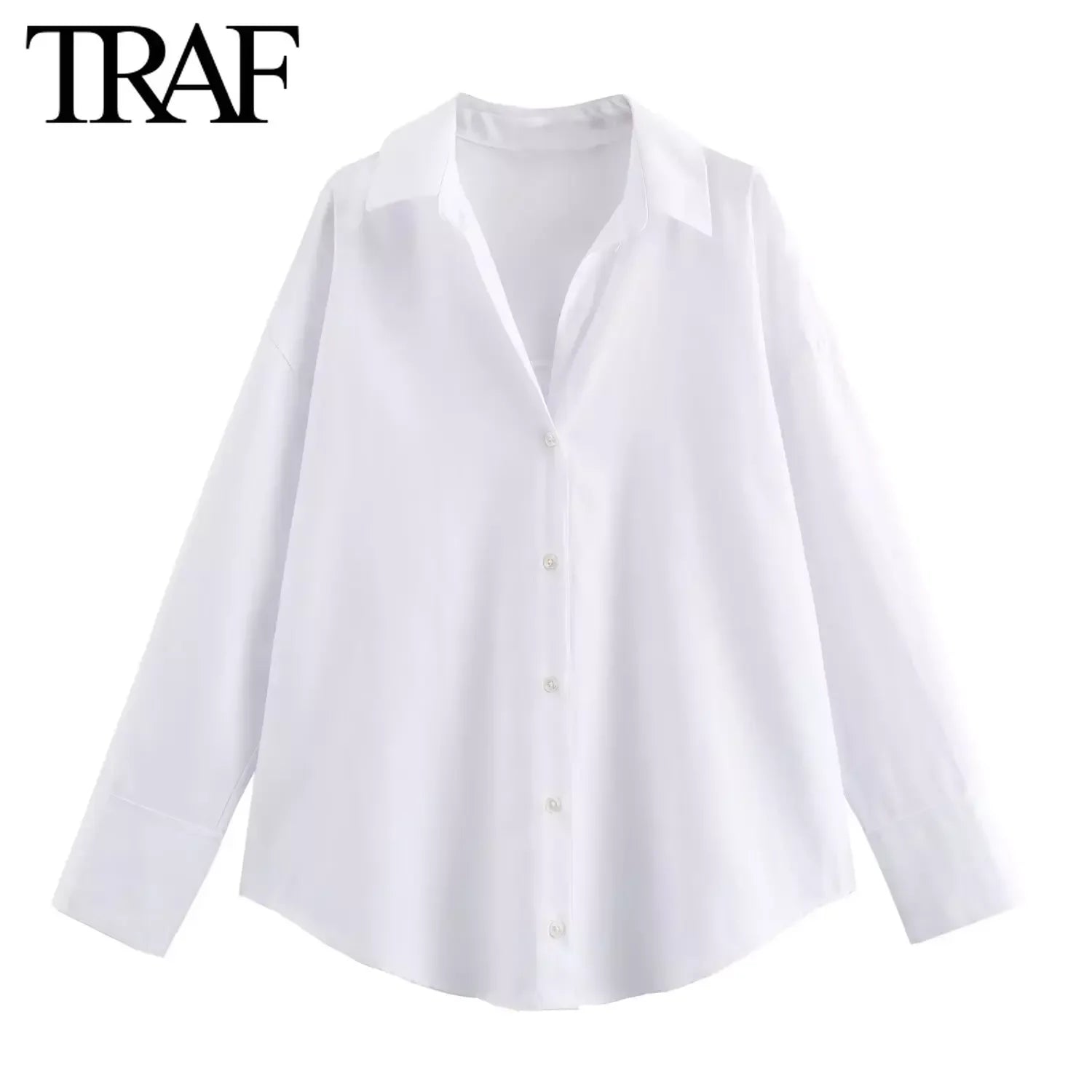 TRAF femmes mode printemps coton Oxford à manches longues simple boutonnage revers Blouse vêtements de rue chemise Chic dames hauts Mujer