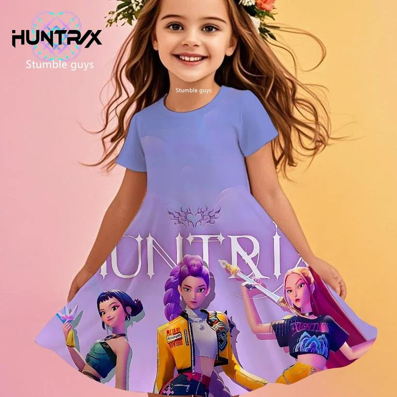 Robe d'été pour filles, style Kpop, chasseuse de démons, princesse anime, dessin animé, robe de plage décontractée, pyjama