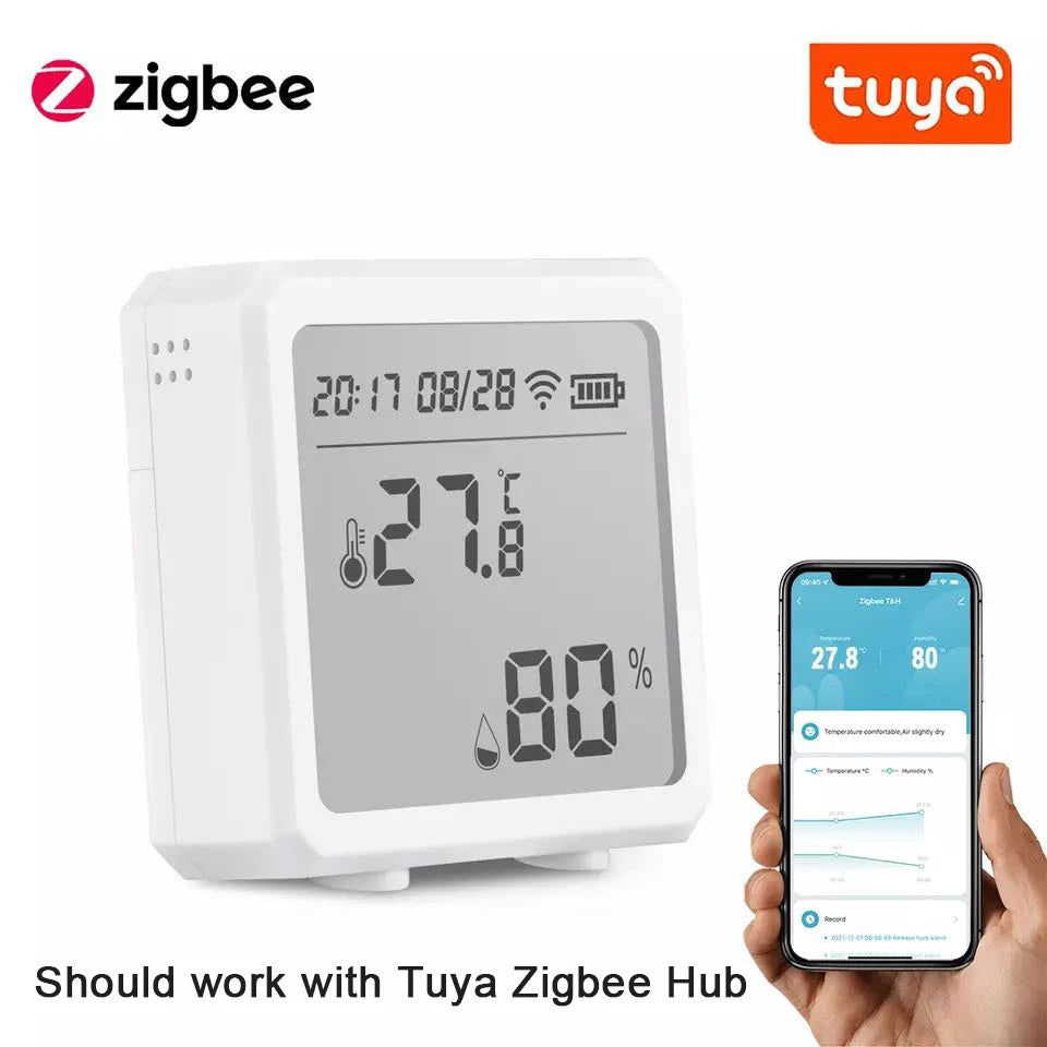 Zigbee – capteur de température et d'humidité, avec application Tuya, écran LCD, affichage numérique, thermomètre sans fil, fonctionne avec la couleur noir ou blanc