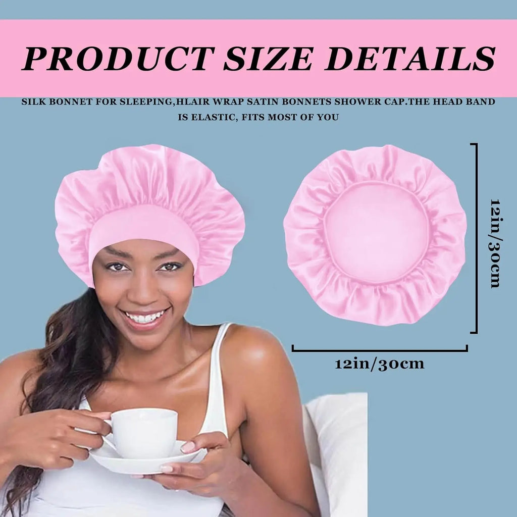 Bonnets en satin de soie pour femmes et hommes - Bonnet élastique à large bande pour cheveux bouclés - Bonnet de douche pour dormir, outil pour perruque