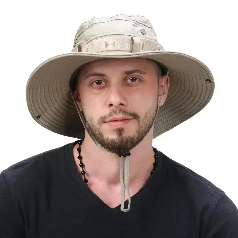 Chapeau bob d'été pour homme, protection UV, large bord, style Panama, idéal pour safari, chasse et randonnée, chapeau de pêcheur en maille, casquette de plage avec protection solaire