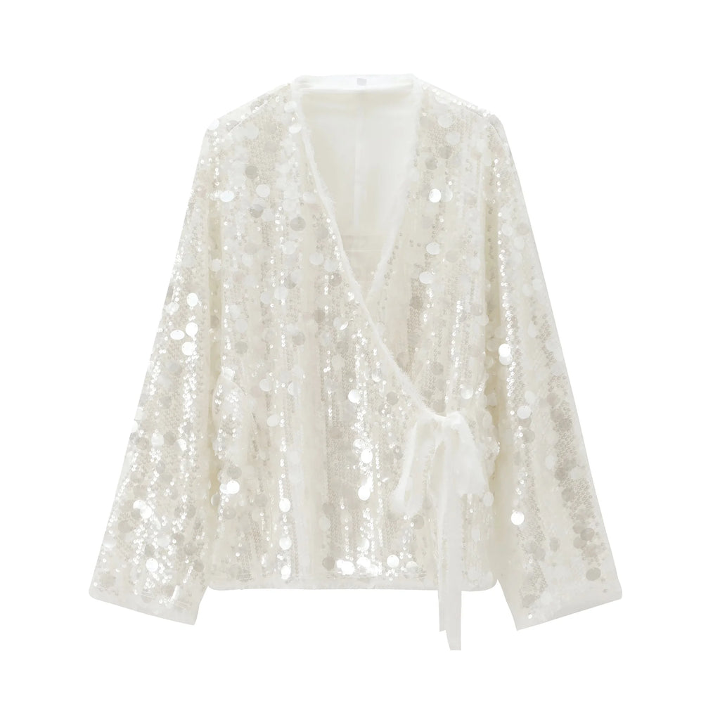 Vêtements pour femmes, nouvelle collection automne 2024, Style européen et américain, série polyvalente, décoration de perles, manteau de Style Kimono